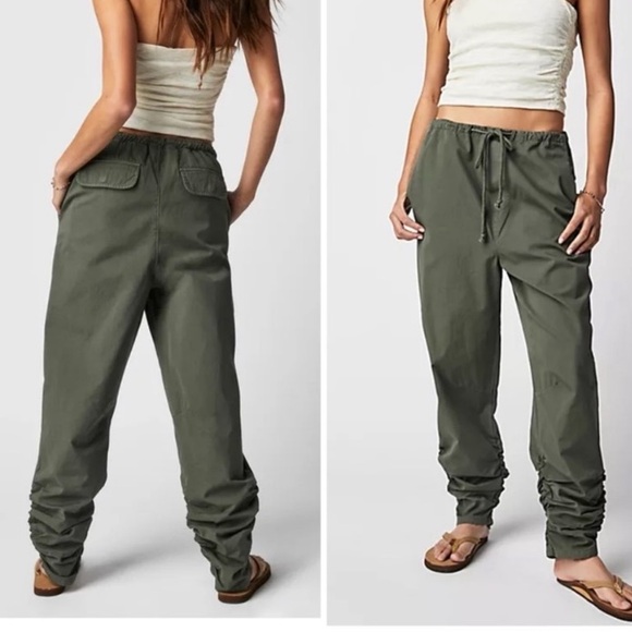 Free People drawstring cotton parachute pants sz XS coral 🪸 - Picture 8 of 9